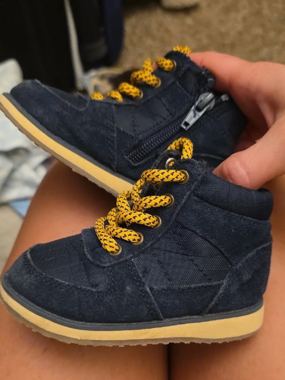 Toddler Navy High-Top Sneakers with Yellow Accent Laces